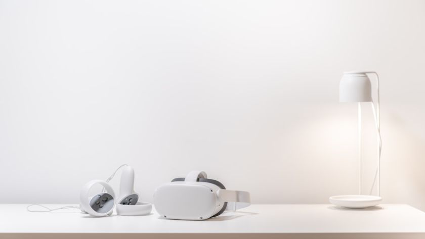 oculus quest 2 on white desk with lamp